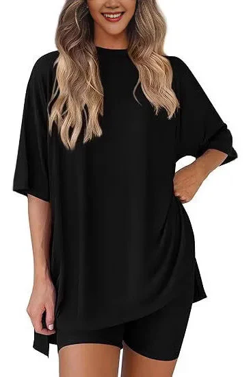 Women¡¯s Relaxed Fit Oversized T-Shirt and Biker Shorts Lounge Set - Image 6