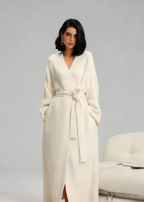 Women’s Ribbed Knit Wrap Cardigan Coat with Tie Waist and Long Sleeves - Image 3