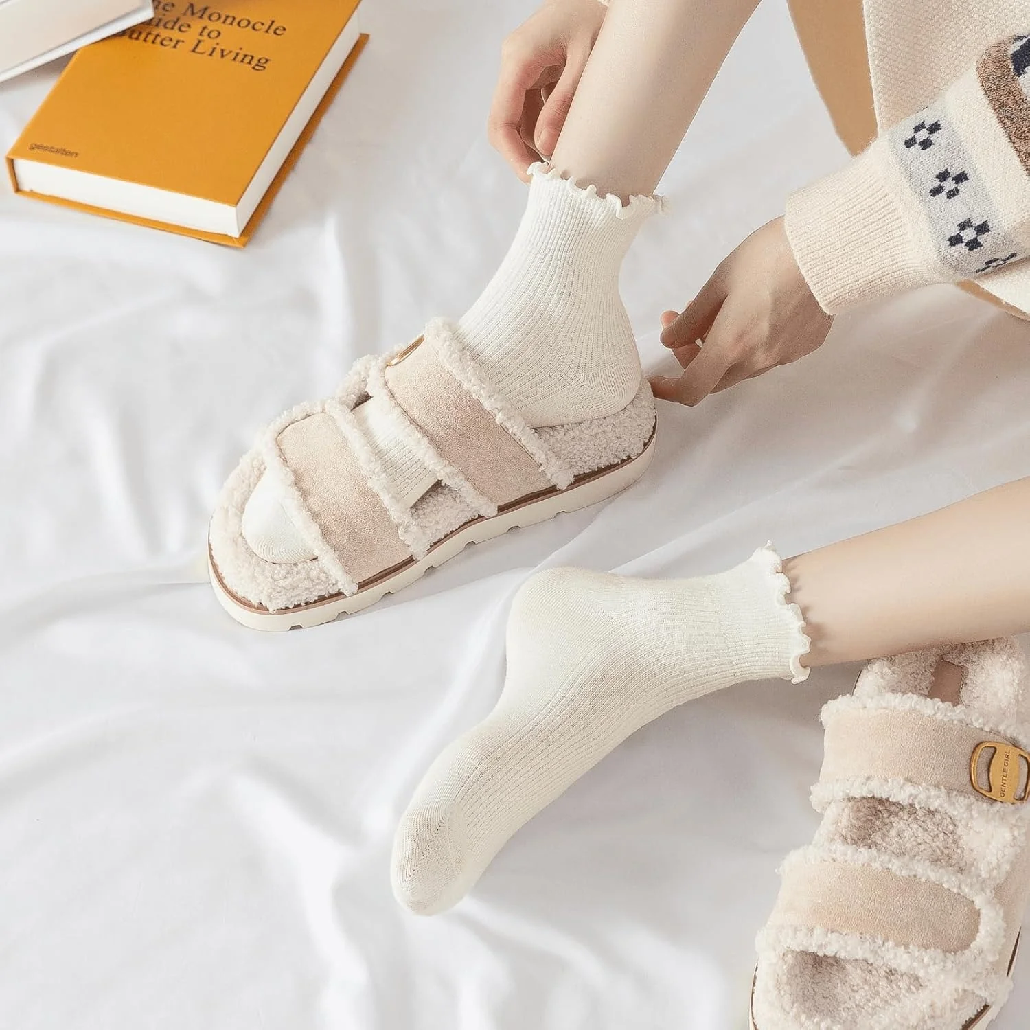 Women’s Ribbed Ruffle Ankle Socks Soft Cotton Frill Cuff - Image 3