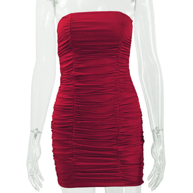 Women’s Ruched Strapless Bodycon Dress with Mesh Overlay - Image 5