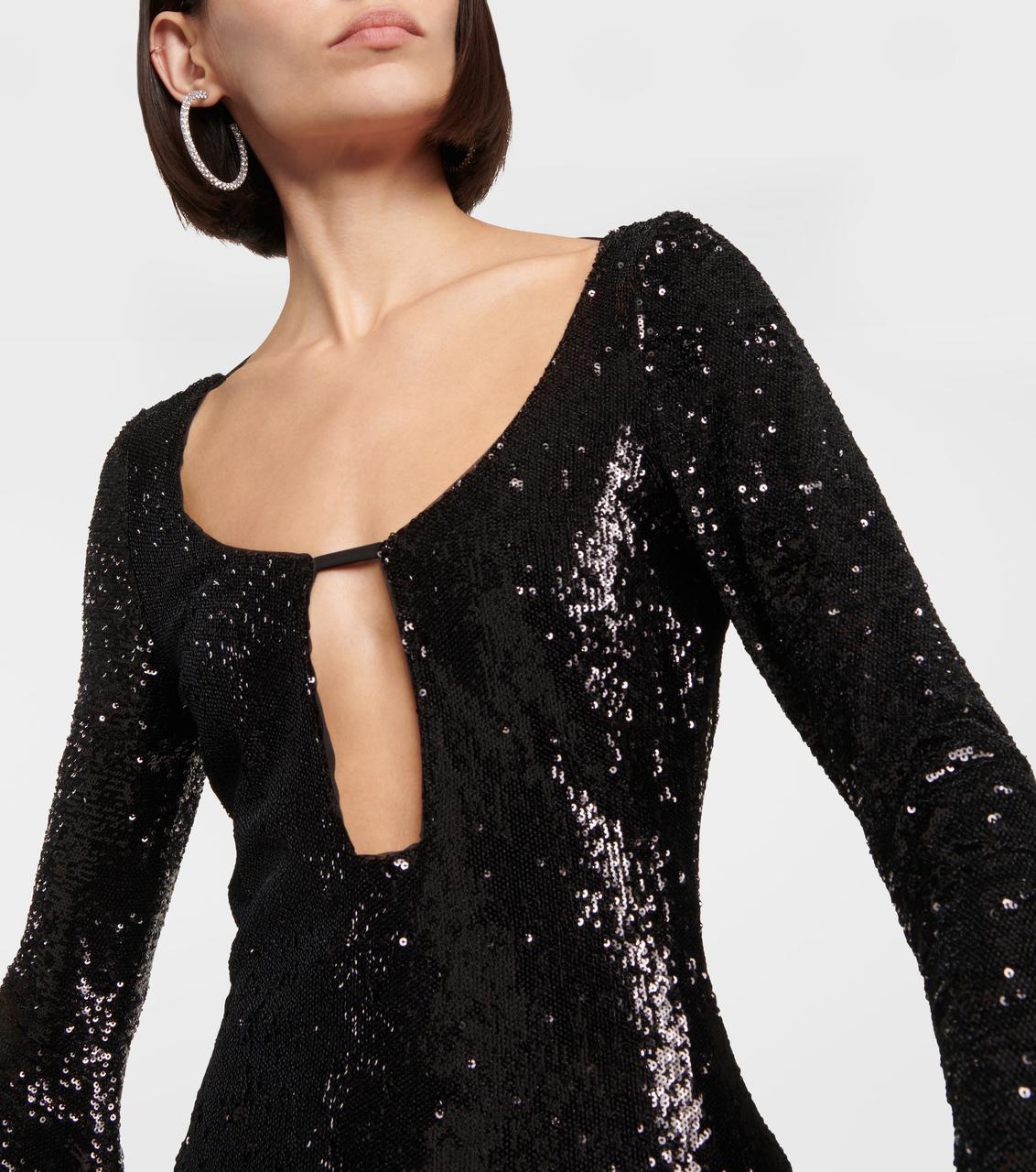 Women’s Sequin Mini Dress with Draped Cape Sleeves and Cutout - Image 5