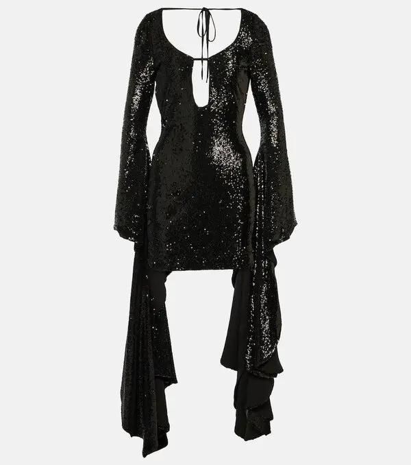 Women’s Sequin Mini Dress with Draped Cape Sleeves and Cutout - Image 7