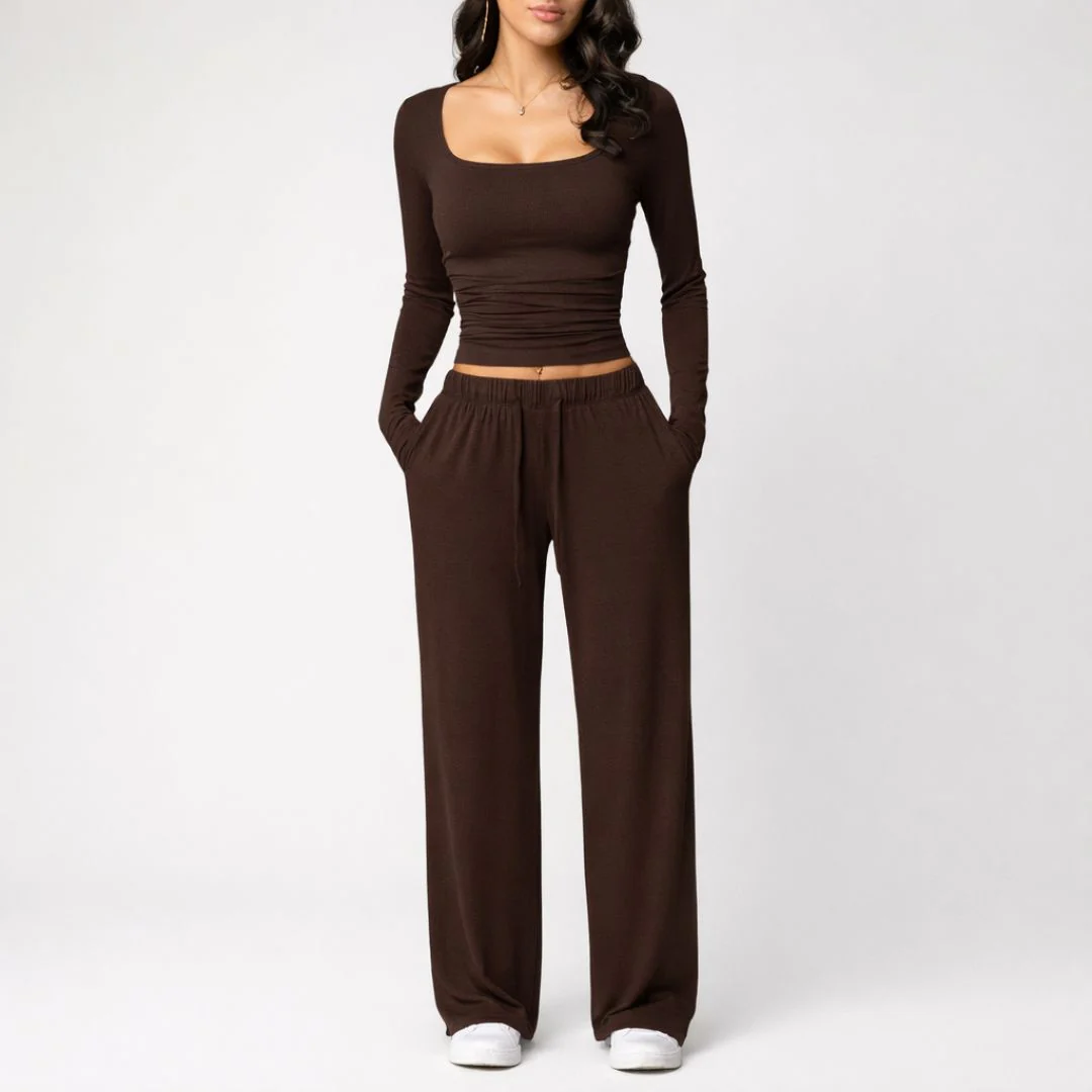 Women’s Square Neck Lounge Set with Wide Leg Pants - Image 5