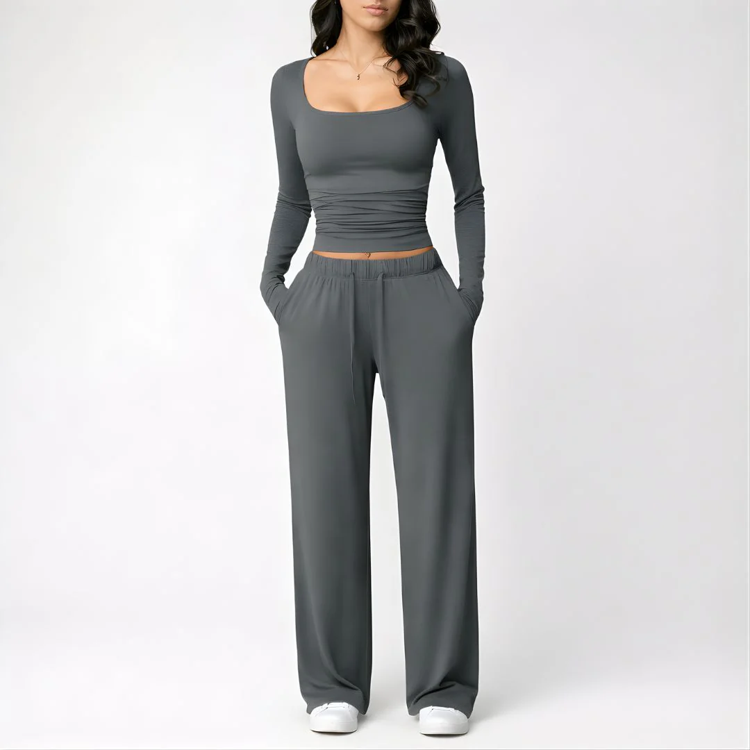 Women’s Square Neck Lounge Set with Wide Leg Pants - Image 6