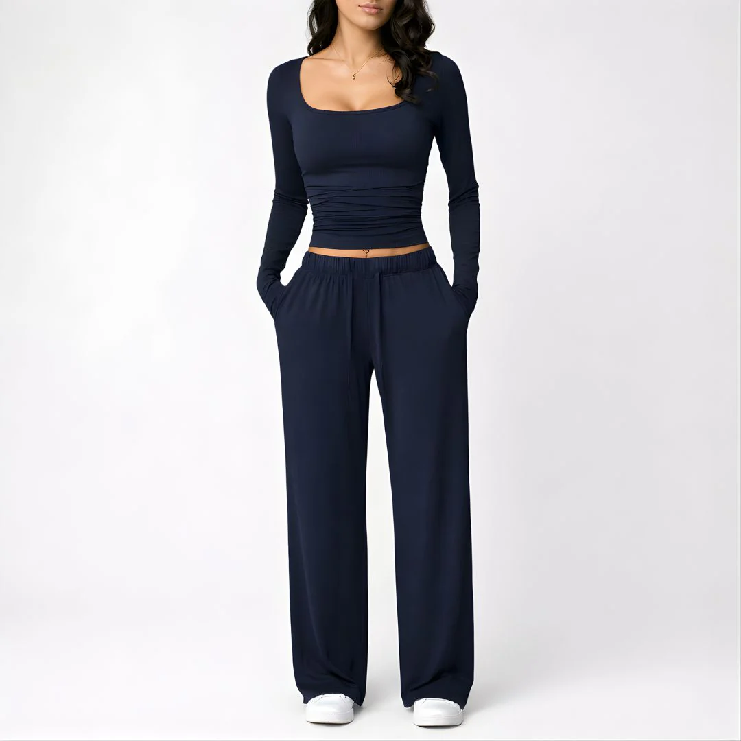 Women’s Square Neck Lounge Set with Wide Leg Pants - Image 7