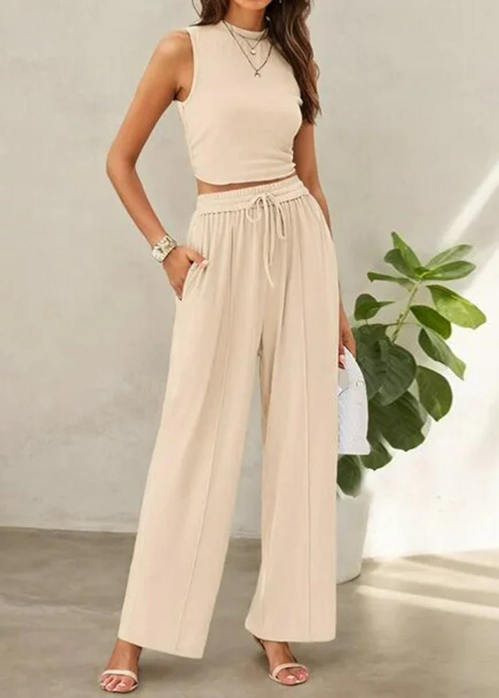 Women¡¯s Two-Piece Set with Sleeveless Mock Neck Crop Top and Wide Leg Trousers - Image 7
