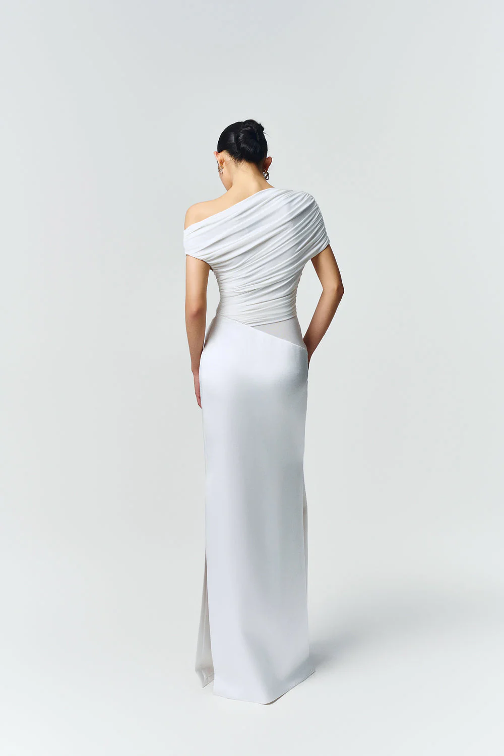 Women's Asymmetric Neck Ruched Maxi Dress Draped Evening Gown - Image 10