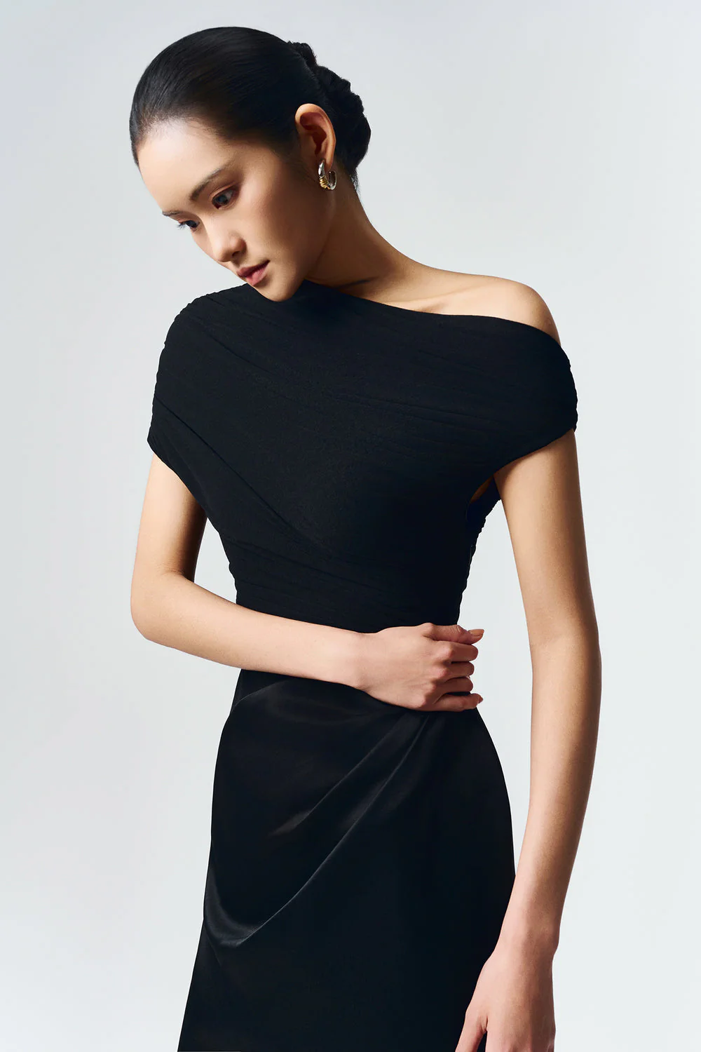 Women's Asymmetric Neck Ruched Maxi Dress Draped Evening Gown - Image 11