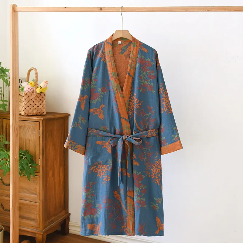 Women's Cotton Kimono Robe Lightweight Floral Dressing Gown - Image 4