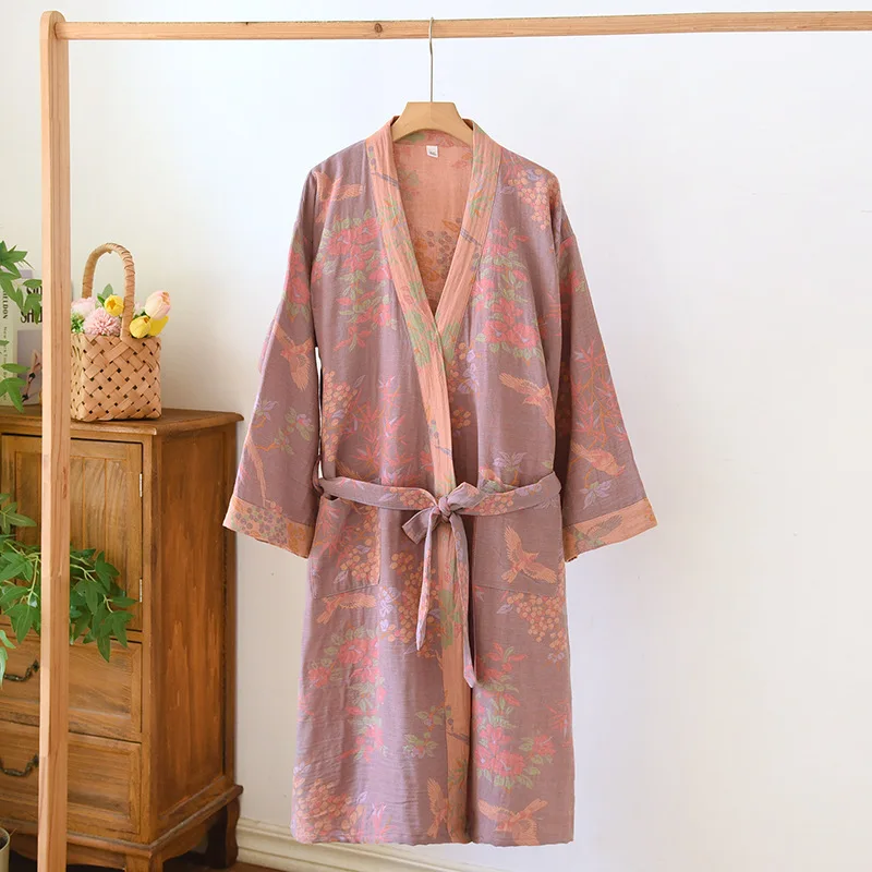 Women's Cotton Kimono Robe Lightweight Floral Dressing Gown - Image 5