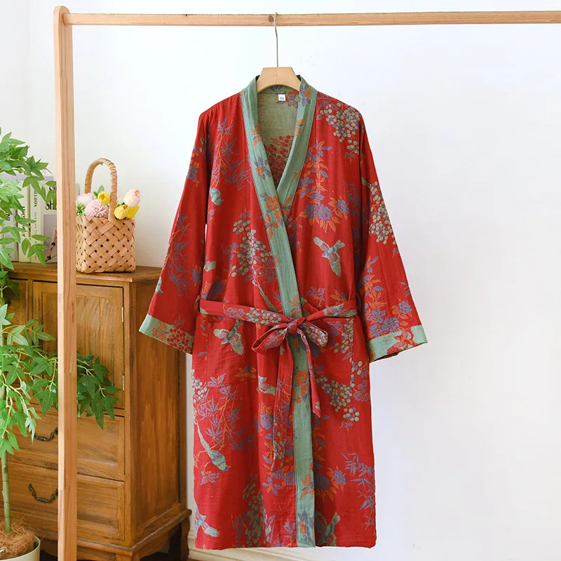 Women's Cotton Kimono Robe Lightweight Floral Dressing Gown - Image 6