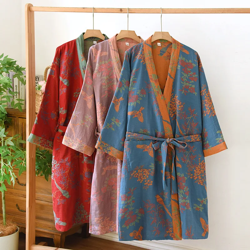 Women's Cotton Kimono Robe Lightweight Floral Dressing Gown - Image 7
