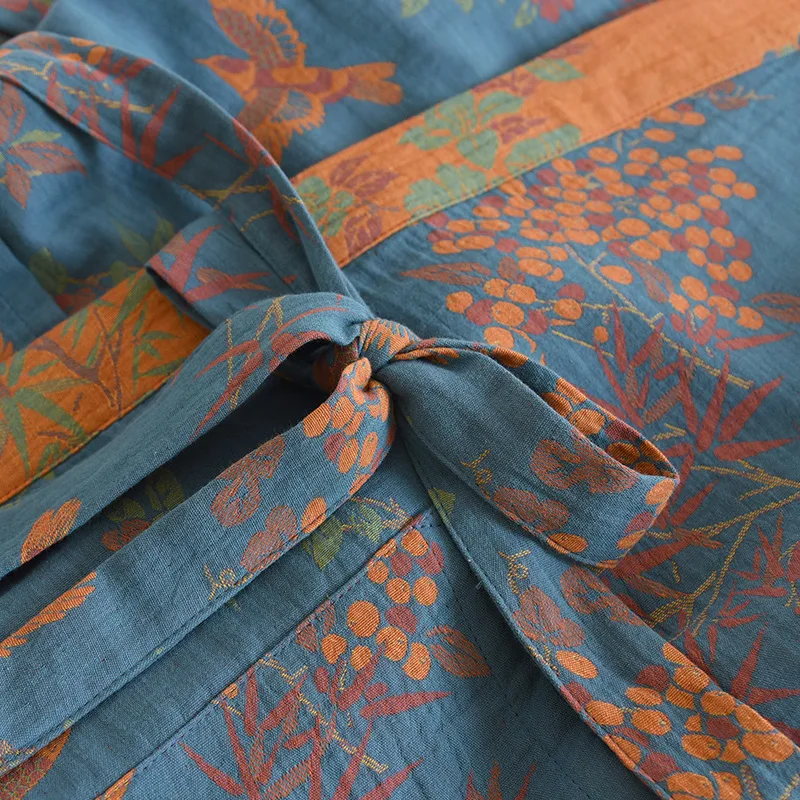 Women's Cotton Kimono Robe Lightweight Floral Dressing Gown - Image 9