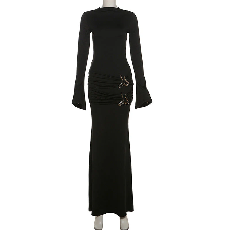Women's Long Sleeve Maxi Dress with Side Buckle Detail - Image 7