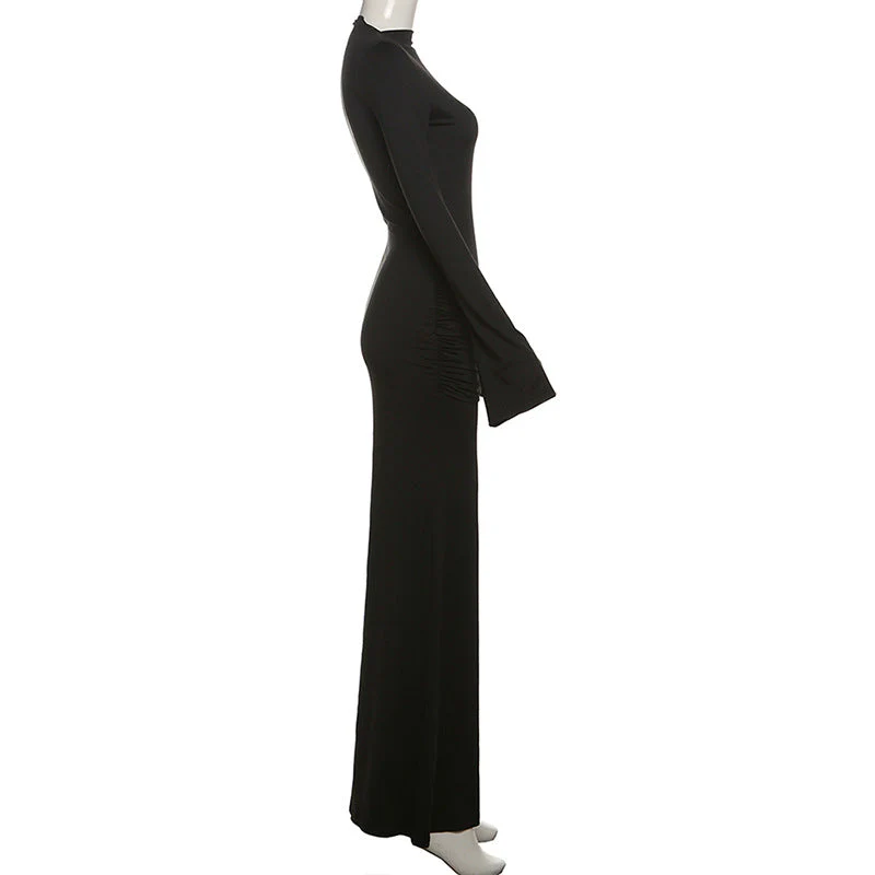 Women's Long Sleeve Maxi Dress with Side Buckle Detail - Image 9