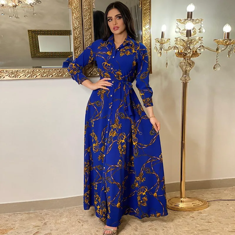 Women's Long Sleeve Maxi Shirt Dress Elegant Baroque Print - Image 3
