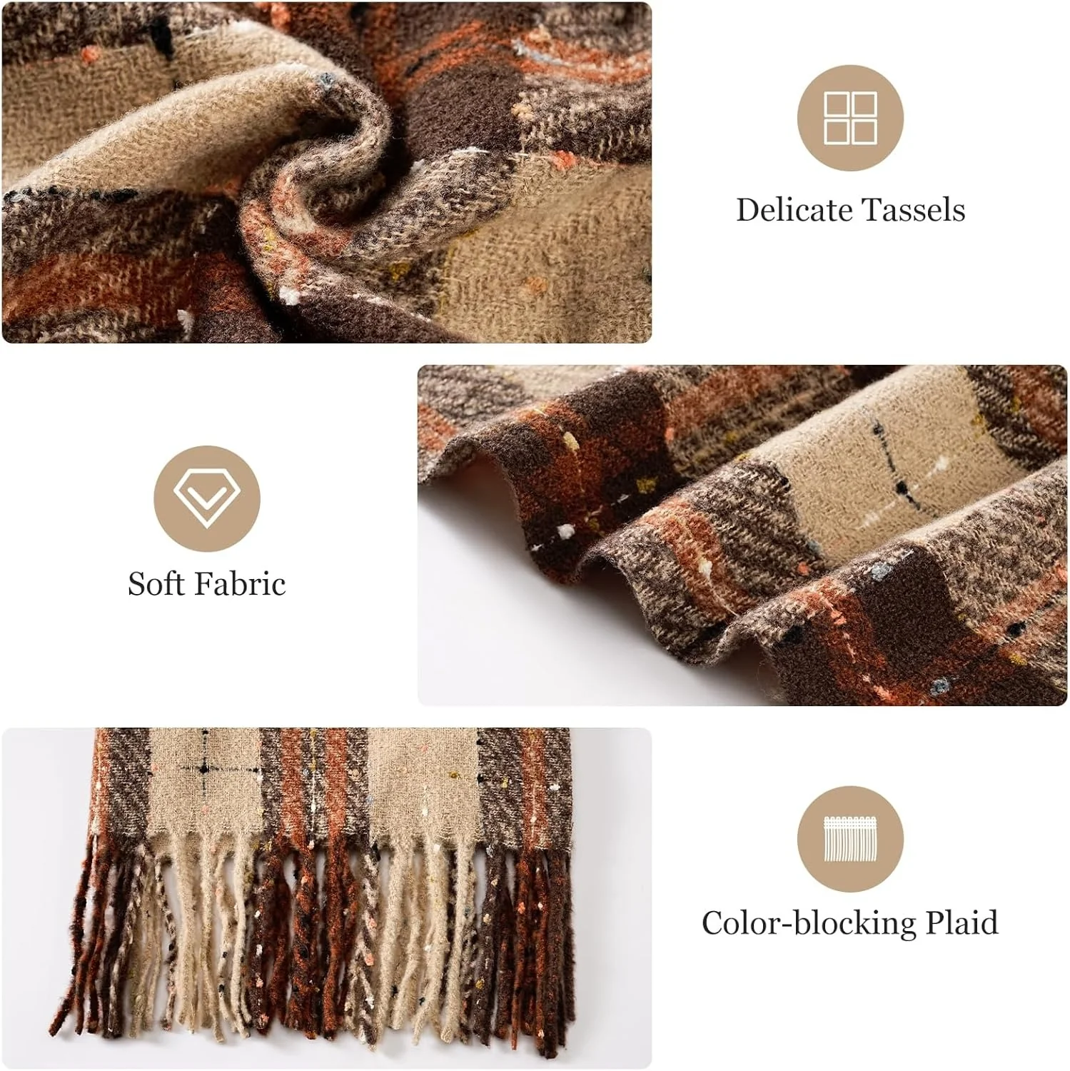 Women's Oversized Plaid Blanket Scarf with Tassel Trim - Image 2