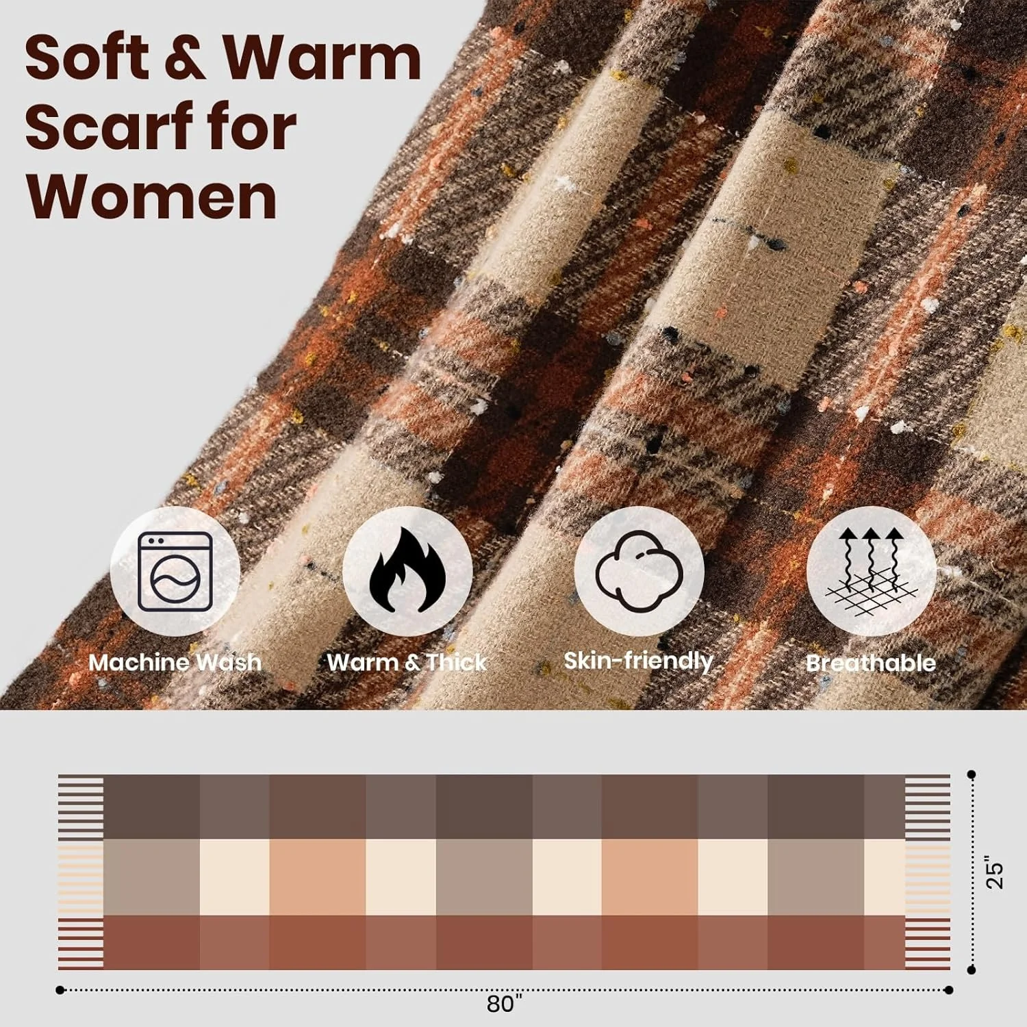 Women's Oversized Plaid Blanket Scarf with Tassel Trim - Image 3