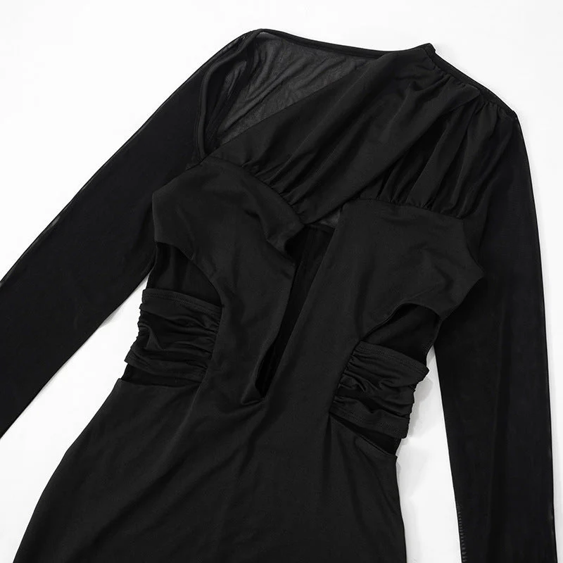 Women's Plunging Neck Cutout Maxi Dress with Long Sleeves - Image 6