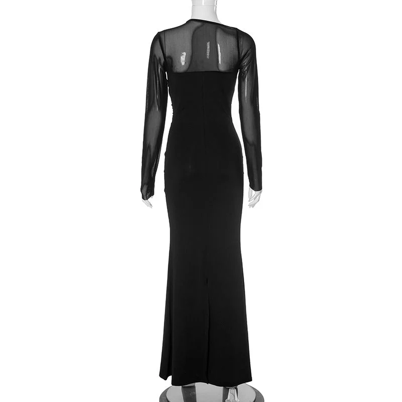 Women's Plunging Neck Cutout Maxi Dress with Long Sleeves - Image 9