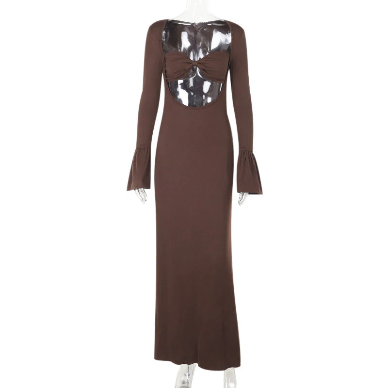 Women's Underbust Cutout Maxi Dress with Flared Bell Sleeves - Image 12