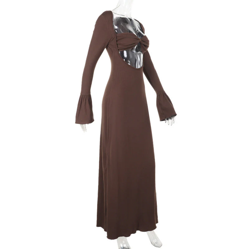 Women's Underbust Cutout Maxi Dress with Flared Bell Sleeves - Image 13