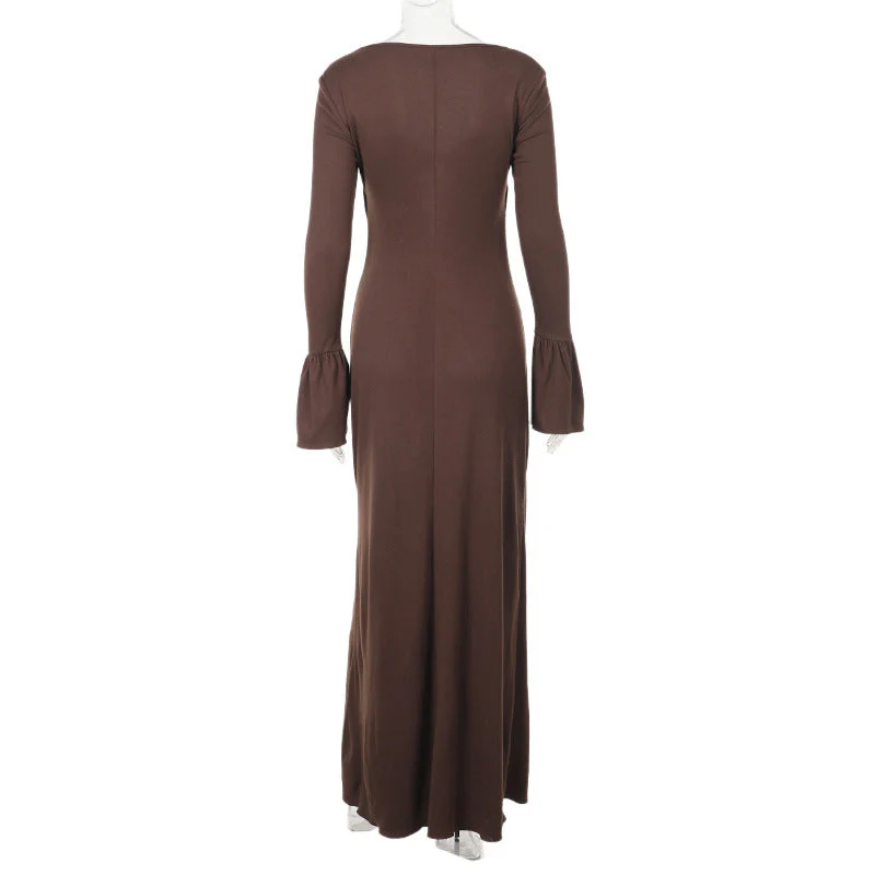 Women's Underbust Cutout Maxi Dress with Flared Bell Sleeves - Image 14